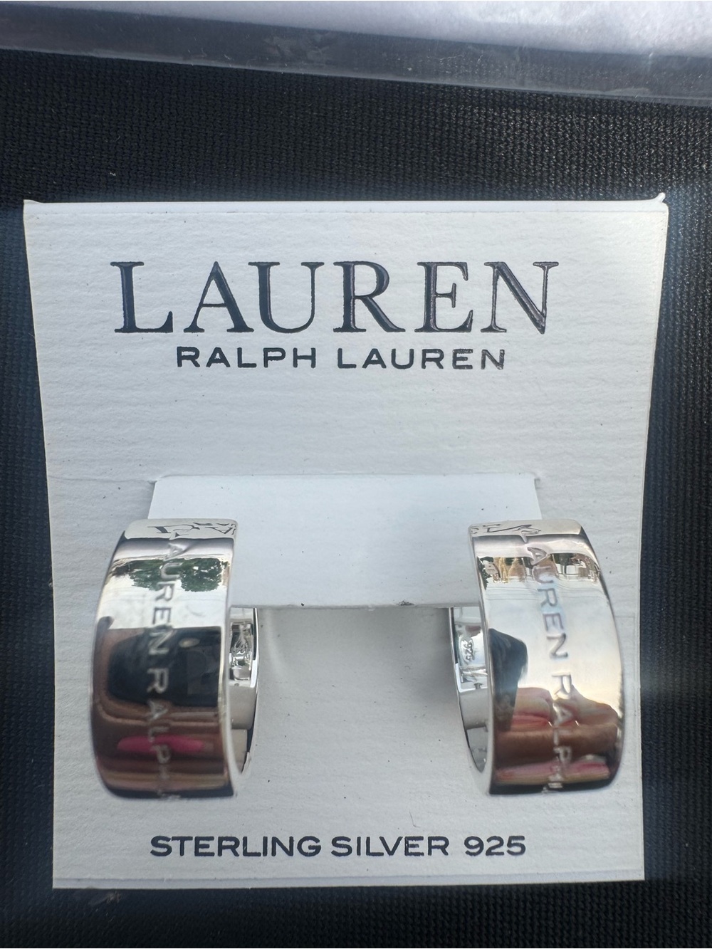 New Lauren Ralph Lauren Silver Sterling Hoop Earrings with Logo Detail